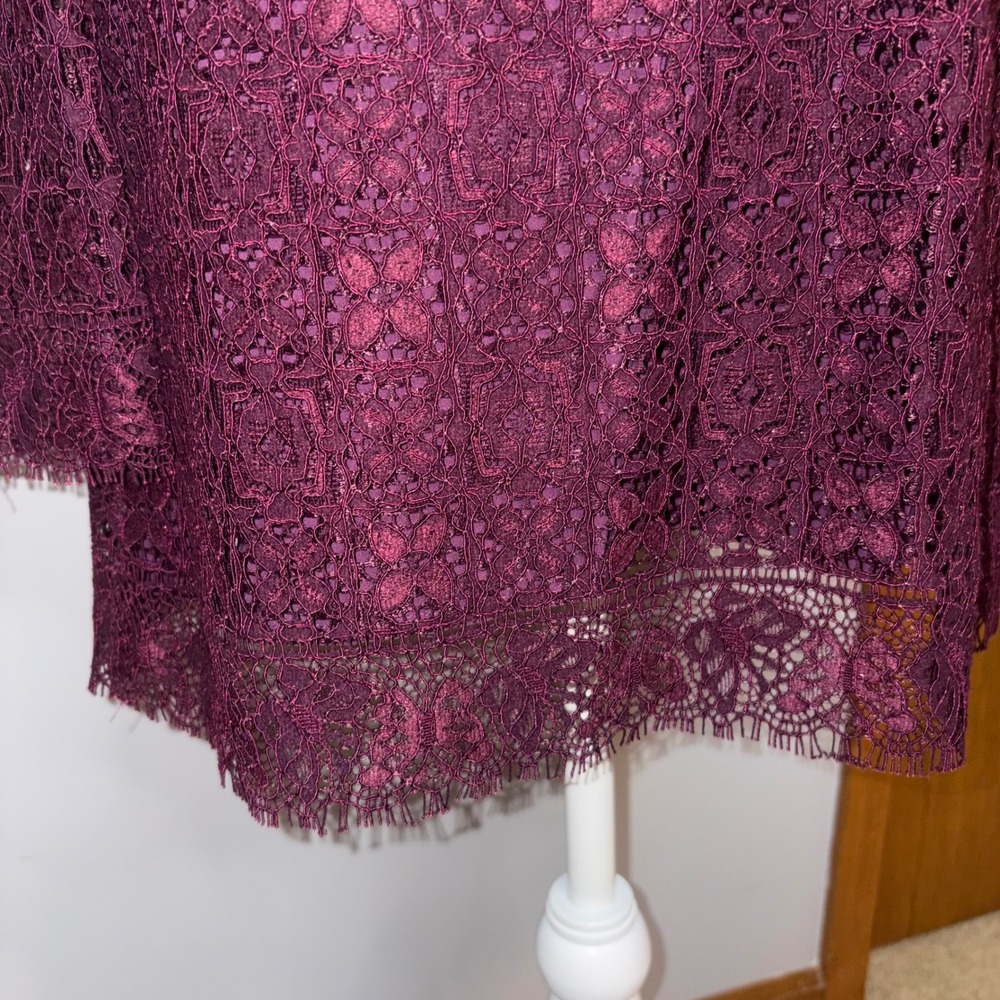Free People Honey Honey mini dress Burgundy Lace V-Neck Open Back Long Sleeve - Picture 5 of 13